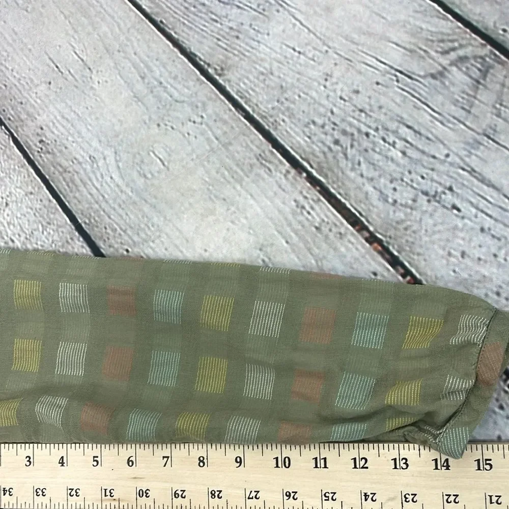 prAna Indra Top Geometric Print Multi Color Green size Large V Neck pullover